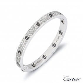 Cartier White Gold Pave Diamond & Ceramic Love Bracelet Size 19 N6032419